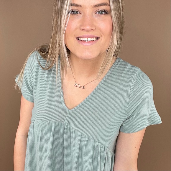 Anna Green Ribbed Babydoll Dress Short Sleeve - Picture 7 of 8